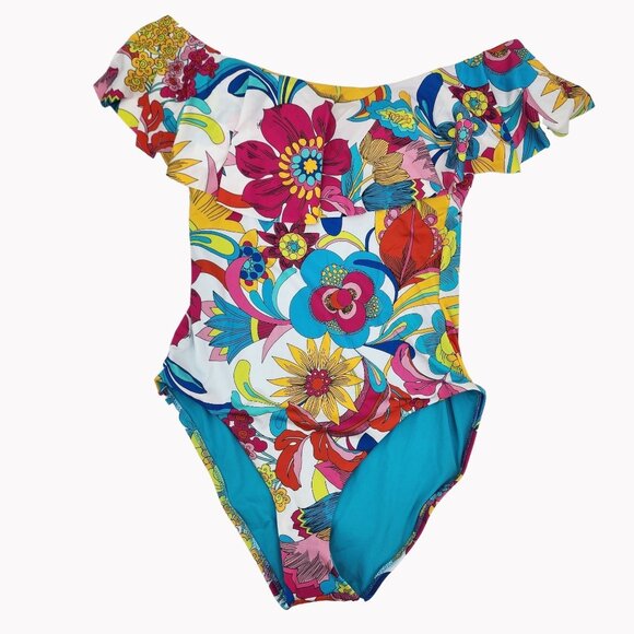 Trina Turk Fontaine Off-Shoulder One-Piece Swimsuit Size 10 NEW MSRP $162 - Picture 1 of 8